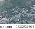 Cherry trees reflected on the surface of the Otogawa River, with a distant view of Okazaki City against a clear blue sky. 138258404