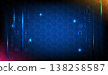 Digital cyberspace background with glowing hexagons, light rays and futuristic UI interface elements 138258587