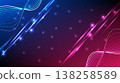 High tech digital background featuring glowing neon light streaks, wavy lines and bokeh particles 138258589