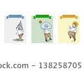 A set of illustrations depicting the changing moods of a middle-aged man, featuring emotion cards (rain, cloudy, sunny). 138258705