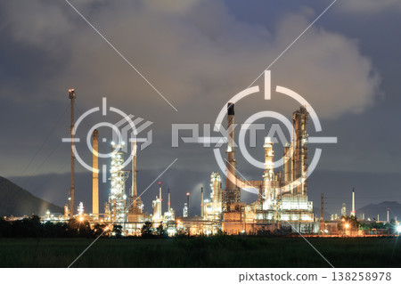 Oil Refinery Plant at Night, Energy Market Risk Concept Oil Refinery Plant at Night, Energy Market Risk Concept 138258978
