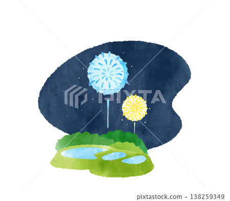 梯田、煙火、夏日祭典、日本風景、水彩畫、可愛、風格化、夜景、鄉村、觀光、背景 梯田、煙火、夏日祭典、日本風景、水彩畫、可愛、風格化、夜景、鄉村、觀光、背景 138259349