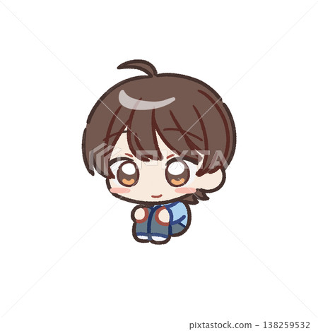 一個Q版男孩盤腿而坐。 138259532