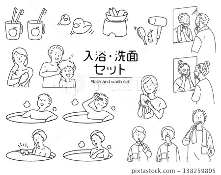 Bath and washroom set (line drawing) 138259805