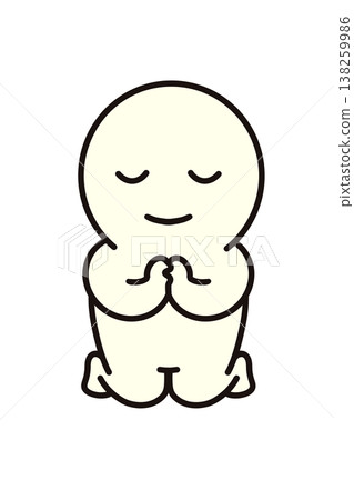 A simple figure kneeling, hands clasped together, eyes closed, and praying. 138259986