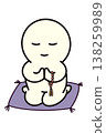 A simple figure who sits, closes his eyes, holds his prayer beads, puts his hands together, and prays. 138259989