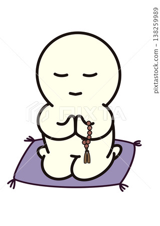 A simple figure who sits, closes his eyes, holds his prayer beads, puts his hands together, and prays. 138259989