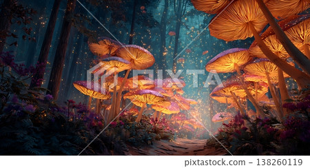 Enchanted Mushroom Forest Glowing Fungi Path 138260119