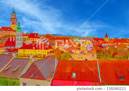Cesky Krumlov Old Town seen from the hills Cesky Krumlov Old Town seen from the hills 138260222