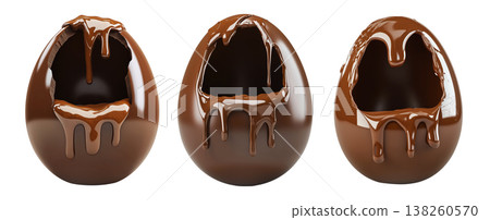 Set of Cracked Easter chocolate egg with hollow center, isolated on white transparent background. Festive holiday candy concept Set of Cracked Easter chocolate egg with hollow center, isolated on white transparent background. Festive holiday candy concept 138260570