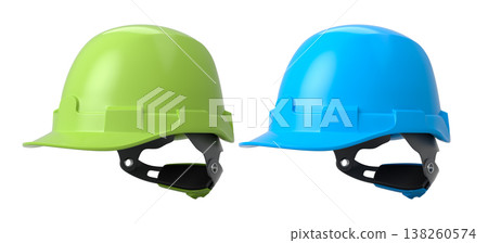 Set of construction safety helmets isolated on white transparent background, symbolizing safety and industry standards 138260574