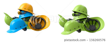 Set of construction safety helmets isolated on white transparent background, symbolizing safety and industry standards Set of construction safety helmets isolated on white transparent background, symbolizing safety and industry standards 138260576