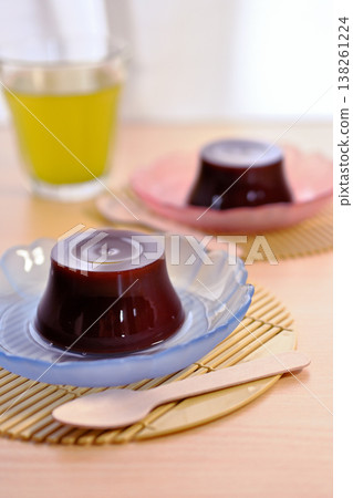 A summer staple: well-chilled mizuyokan (sweet bean jelly). A summer staple: well-chilled mizuyokan (sweet bean jelly). 138261224