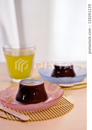 A summer staple: well-chilled mizuyokan (sweet bean jelly). A summer staple: well-chilled mizuyokan (sweet bean jelly). 138261239
