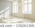 Bright empty room interior with ladder during apartment renovation and repair 138261366