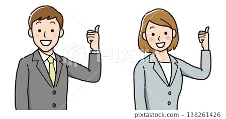 商務男士和商務女士，男人和女人，OK姿勢，好，認可，批准，人物插畫集，簡單 138261426