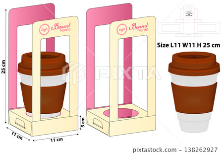 Single Cup Carrier with Handle Dieline Template 138262927