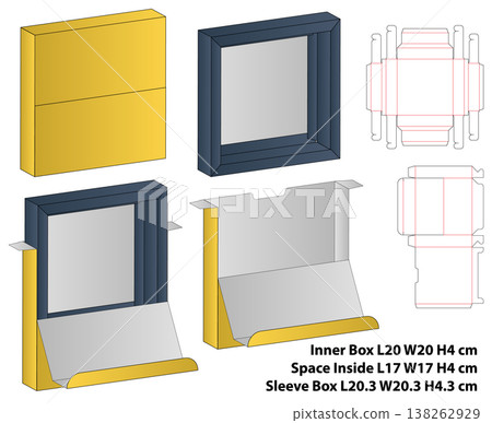 Square Frame Box with Sleeve Dieline Template Square Frame Box with Sleeve Dieline Template 138262929