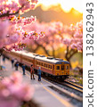 火車穿越櫻花叢的立體模型 138262943