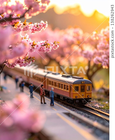 火車穿越櫻花叢的立體模型 火車穿越櫻花叢的立體模型 138262943