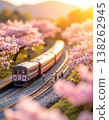 火車穿越櫻花叢的立體模型 138262945