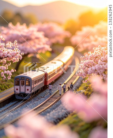 火車穿越櫻花叢的立體模型 火車穿越櫻花叢的立體模型 138262945
