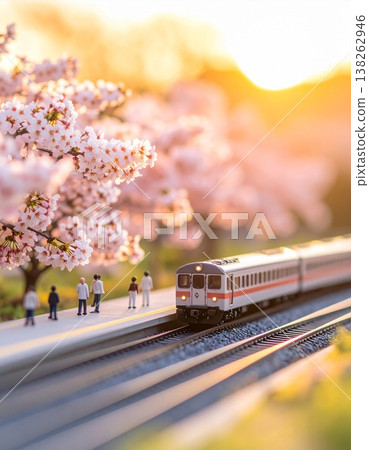 火車穿越櫻花叢的立體模型 火車穿越櫻花叢的立體模型 138262946