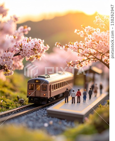 火車穿越櫻花叢的立體模型 火車穿越櫻花叢的立體模型 138262947