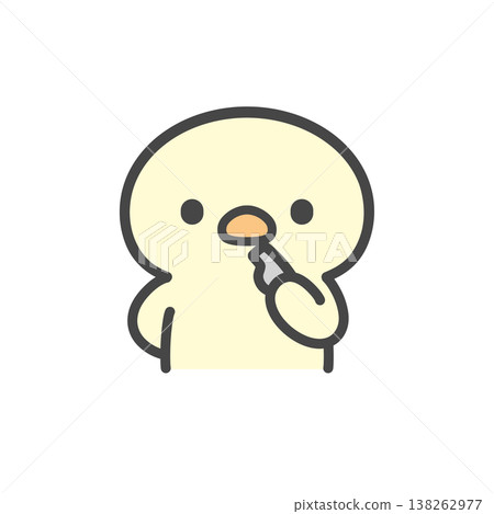 A hand-drawn illustration of a chick blowing a whistle. 138262977