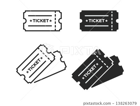 Set of ticket icons with perforated stubs for events stock illustration. Set of ticket icons with perforated stubs for events stock illustration. 138263079