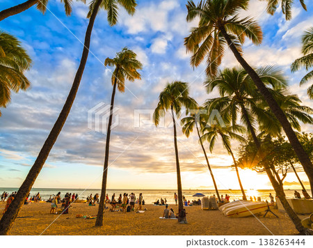 Sunset at Waikiki Beach, Hawaii (partially soft focus) Sunset at Waikiki Beach, Hawaii (partially soft focus) 138263444