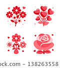 Romantic symbols with floral designs, Set of romantic icons with vibrant pink shades 138263558