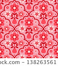 Chic floral damask pattern featuring ornate blossoms and lattice design elements 138263561