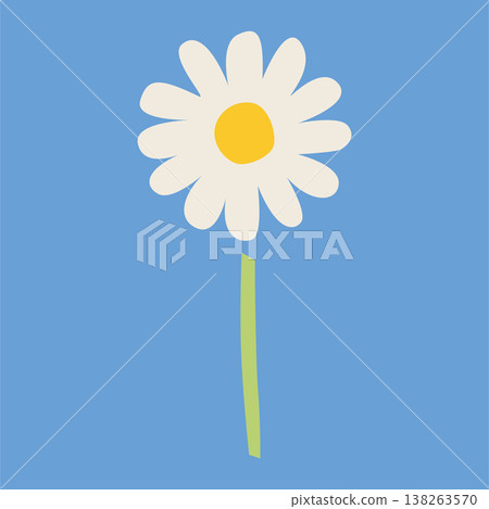 An illustration of daisies in full bloom, with a simple floral image of chamomile and other herbs. 138263570