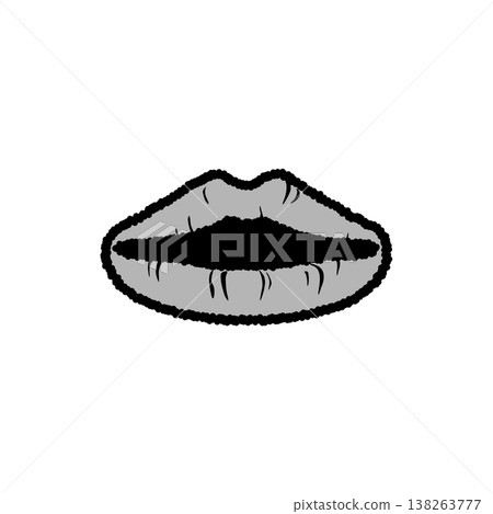 A black and white illustration of chapped lips with vertical wrinkles. Lip care 138263777