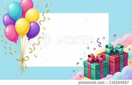 Birthday illustration with balloons and presents. 138264087