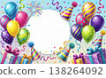 Birthday illustration with colorful balloons and presents. 138264092