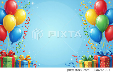Birthday illustration with balloons and gifts. 138264094