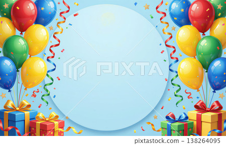 Birthday illustration with balloons and gifts. 138264095