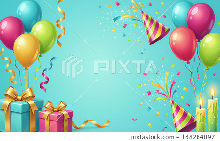 Birthday celebration with balloons and gifts. 138264097