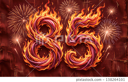 Birthday illustration of flaming eighty-six number. 138264101