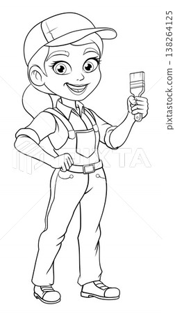 Woman Female Painter Decorator Cartoon Mascot Woman Female Painter Decorator Cartoon Mascot 138264125