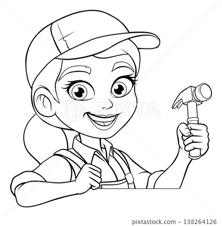 Woman Female Carpenter Cartoon Hammer Builder Woman Female Carpenter Cartoon Hammer Builder 138264126