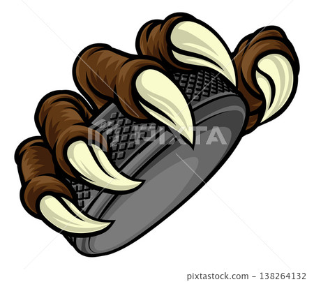 Ice Hockey Puck Claw Cartoon Monster Animal Hand Ice Hockey Puck Claw Cartoon Monster Animal Hand 138264132