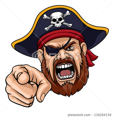 Pirate Captain Pointing Cartoon Sports Mascot Man Pirate Captain Pointing Cartoon Sports Mascot Man 138264138