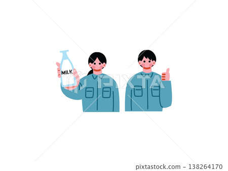 Illustration of a man and woman making milk in a dairy farm. 138264170