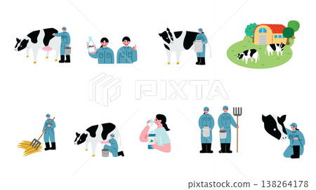 一組描繪乳製品行業男女工人的插圖。 一組描繪乳製品行業男女工人的插圖。 138264178