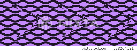 Dragon Wave Seamless Pattern. Purple and Dark Navy Hidden Dragon Silhouette in Bold Flowing Water Background. Dragon Wave Seamless Pattern. Purple and Dark Navy Hidden Dragon Silhouette in Bold Flowing Water Background. 138264181