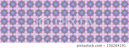 Geometric Star Flower Seamless Pattern. Bold Pink Purple and Gray Quatrefoil Lattice Background for Textile and Surface Design. 138264191