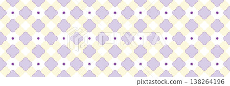 Pastel Quatrefoil Seamless Pattern. Elegant Soft Geometric Trellis Background with Lavender Floral Tile Motif. Pastel Quatrefoil Seamless Pattern. Elegant Soft Geometric Trellis Background with Lavender Floral Tile Motif. 138264196
